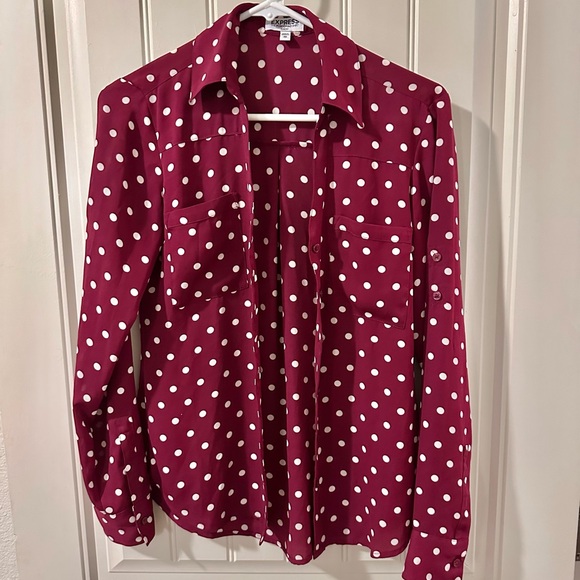 Express Burgundy Polka Dot Portofino Shirt - Picture 1 of 9